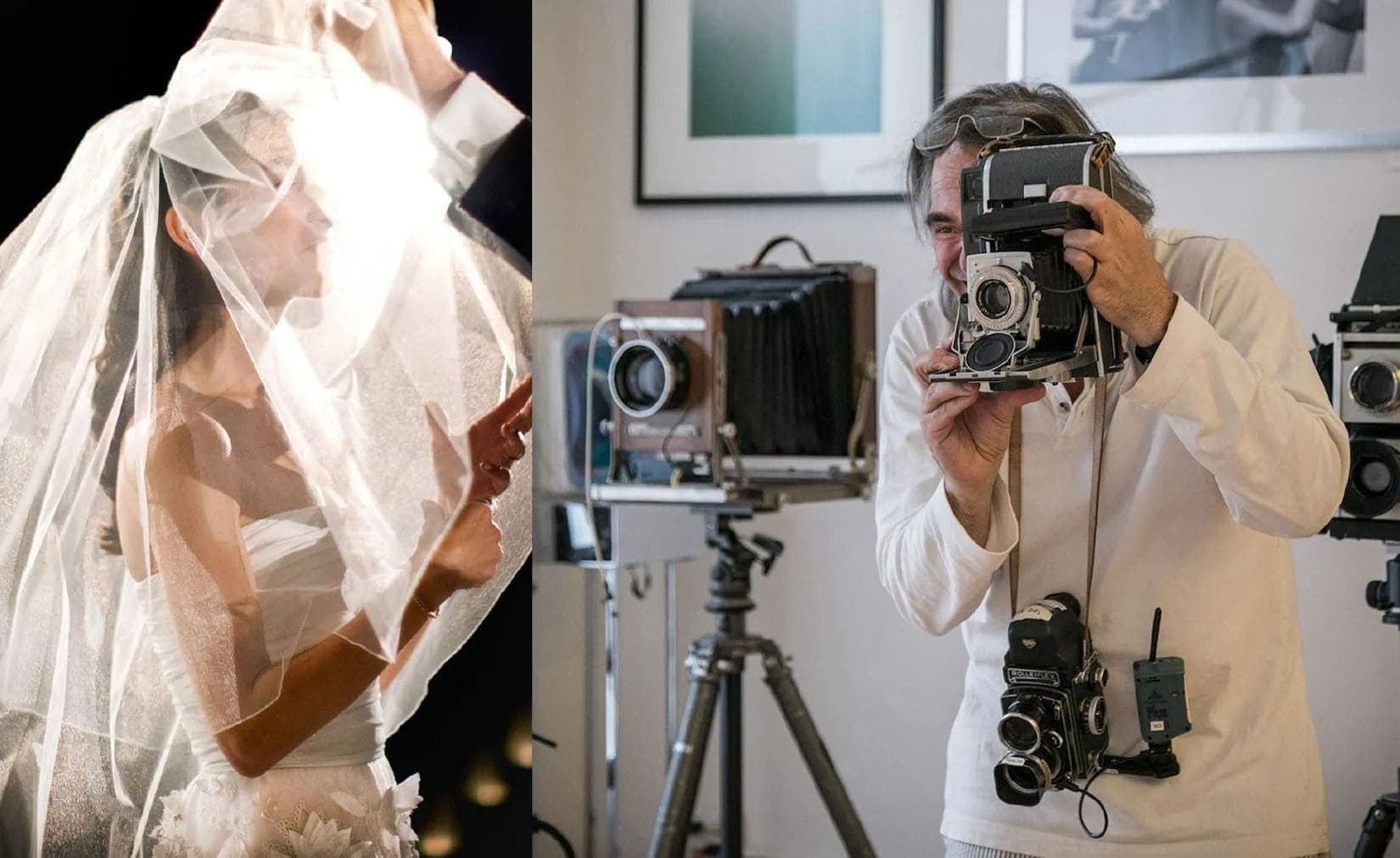 Gruber photographer shooting a bride on vintage film cameras